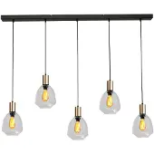 Masterlight Lampe suspendue 5 lumières - dorée - Porto avec verres transparents Nicolette