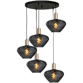 Masterlight Suspension loft 5 lumières - dorée - Porto avec des verres à fumée Blossom