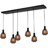 Masterlight Lampe suspendue 6 lumières - noire - Porto avec des lunettes rouges Nicolette