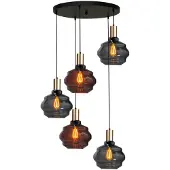 Masterlight Suspension loft 5 lumières - dorée - Porto avec des lunettes boule