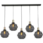 Masterlight Lampe suspendue 5 lumières - dorée - Porto avec verres à fumée Ball - Ø 30cm