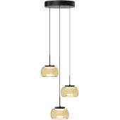 Lyora Suspension 3 lumières Bounto Verre ambré rond noir