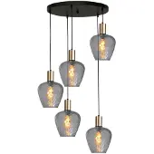 Masterlight Suspension loft 5 lumières - dorée - Porto avec des verres à fumée Diamond