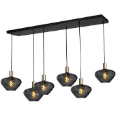 Masterlight Lampe suspendue 6 lumières - dorée - Porto avec des verres à fumée Blossom