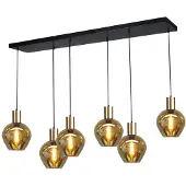 Masterlight Lampe suspendue noire avec de l'or Bounty Verre rond à 6 lumières