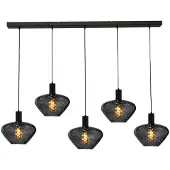 Masterlight Lampe suspendue 5 lumières - noire - Porto avec des verres à fumée Blossom