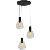Masterlight Suspension loft 3 lumières - noire - Porto avec verres transparents Nicolette