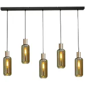 Masterlight Lampe à suspension noire et dorée Bounty Verre cylindrique à 5 lumières