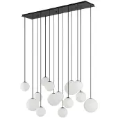 Lyora Suspension 14 lumières Snowball noir avec verre blanc