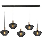 Masterlight Lampe suspendue 5 lumières - dorée - Porto avec verres transparents Blossom