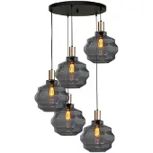 Masterlight Suspension loft 5 lumières - dorée - Porto avec verres à fumée Ball - Ø 30cm