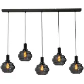 Masterlight Lampe suspendue 5 lumières - noire - Porto avec verres à fumée Ball - Ø 24cm