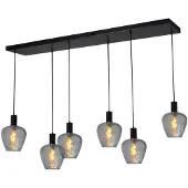 Masterlight Lampe suspendue 6 lumières - noire - Porto avec des verres à fumée Diamond