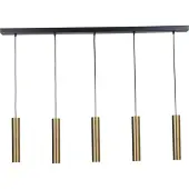 Masterlight Lampe suspendue noire pour salle à manger Run Cylindres à 5 lumières dorés