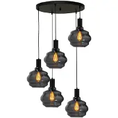 Masterlight Suspension loft 5 lumières - noire - Porto avec verres à fumée Ball - Ø 24cm