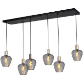 Masterlight Lampe suspendue 6 lumières - dorée - Porto avec des verres à fumée Diamond