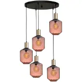 Masterlight Suspension loft 5 lumières - dorée - Porto avec lunettes rouges Jagger - Ø 24cm