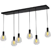 Masterlight Lampe suspendue 6 lumières - noire - Porto avec verres transparents Nicolette