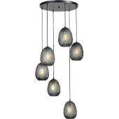 Masterlight Lampe suspendue noire Pineapple 6 lumières avec verre fumé
