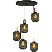 Masterlight Suspension loft 5 lumières - dorée - Porto avec verres verts Jagger
