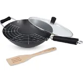 Ken Hom Set de 4 woks Acier au carbone avec revêtement anti-adhésif/poignée en résine phénolique Ø 31 cm