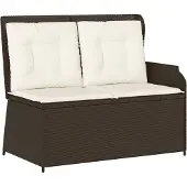vidaXL Banc de jardin Réglable avec coussins Marron Poly Rattan