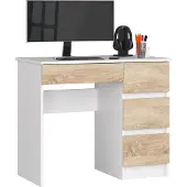Akord Bureau 3 Tiroirs Droit Blanc Et Chêne Sonoma 90X50X77