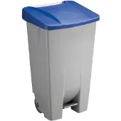 Helit Poubelle Basic - 120 L - avec pédale - roulettes - gris et couvercle rabattable bleu