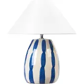 Beliani Lampe de bureau Beige et Bleu Céramique 41cm Abat-jour conique blanc fait main Table de nuit Salon Chambre à coucher Éclairage