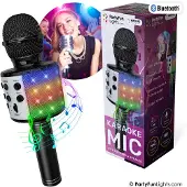 Partyfunlights Microphone karaoké Bluetooth avec éclairage et haut-parleur en noir