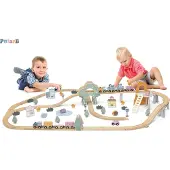 Polar B VIGA : Train en bois pour enfants, avec rails et 90 éléments
