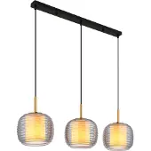 Globo Suspension design Lampigna noir avec verre ambré 3 lumières