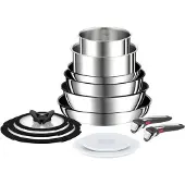 Tefal L9749432 Ingenio Préférence, Batterie De Cuisine 13pcs, Inox, Antiadhésif,