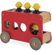 Janod Bolid - Camion de pompiers Jouet en bois avec échelle et pompiers