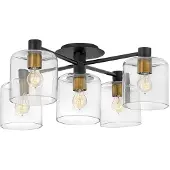 HINKLEY Suspension Axel noir-laiton vieilli 5xE27x60W verre, dimensions : 27,2 x 80,8 x 80,8 cm, IP20,