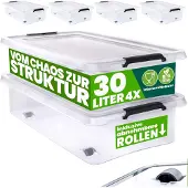 Deuba 4x Boîte de rangement plastique 60x40x17cm 30L