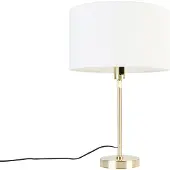 QAZQA Lampe de table dorée réglable avec abat-jour blanc 35 cm - Parte