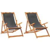 vidaXL Chaises de plage 2 pcs. Pliable Gris Tissu