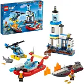 LEGO 60308 City Wilflife Police et pompiers en mission sur la côte, jouet avec hélicoptère pour enfants
