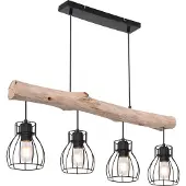 Molecule Lampe suspendue rurale Mina noir avec bois 4 lumières