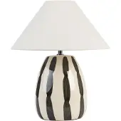 Beliani Lampe à poser en céramique blanche et noire 41 cm abat-jour conique blanc fait main table de nuit salon chambre à coucher éclairage