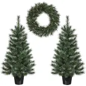 Black Box Trees Glendon Ensemble de 2 arbres de Noël et 1 couronne avec lumières LED - Vert