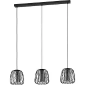 Eglo Suspension - Noir - 89 x 110 cm - Acier - Verre fumé - Fil de fer tressé- 3 flammes