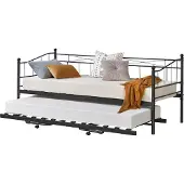 En.casa Lit de jour métallique Skutskär 90x200cm Canapé-lit avec couchette extensible Canapé-lit Couchette Noir
