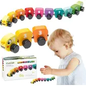 Cubika Jouets en bois, chenille arc-en-ciel multicolore pour enfants