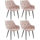 CLP Lot de 4 chaises Tanna en velours matelassé rose