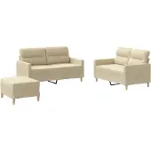 vidaXL Ensemble de canapés 3 pièces avec coussins Crème Tissu