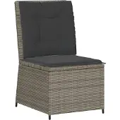 vidaXL Fauteuil de jardin avec fonction chaise longue et coussins Gris Poly Rattan