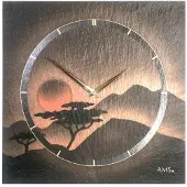 AMS 9515 Horloge murale à quartz Ardoise naturelle Horloge en ardoise terracotta