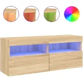 vidaXL Armoire TV murale avec lampes LED Chêne Sonoma 100x30x40 cm